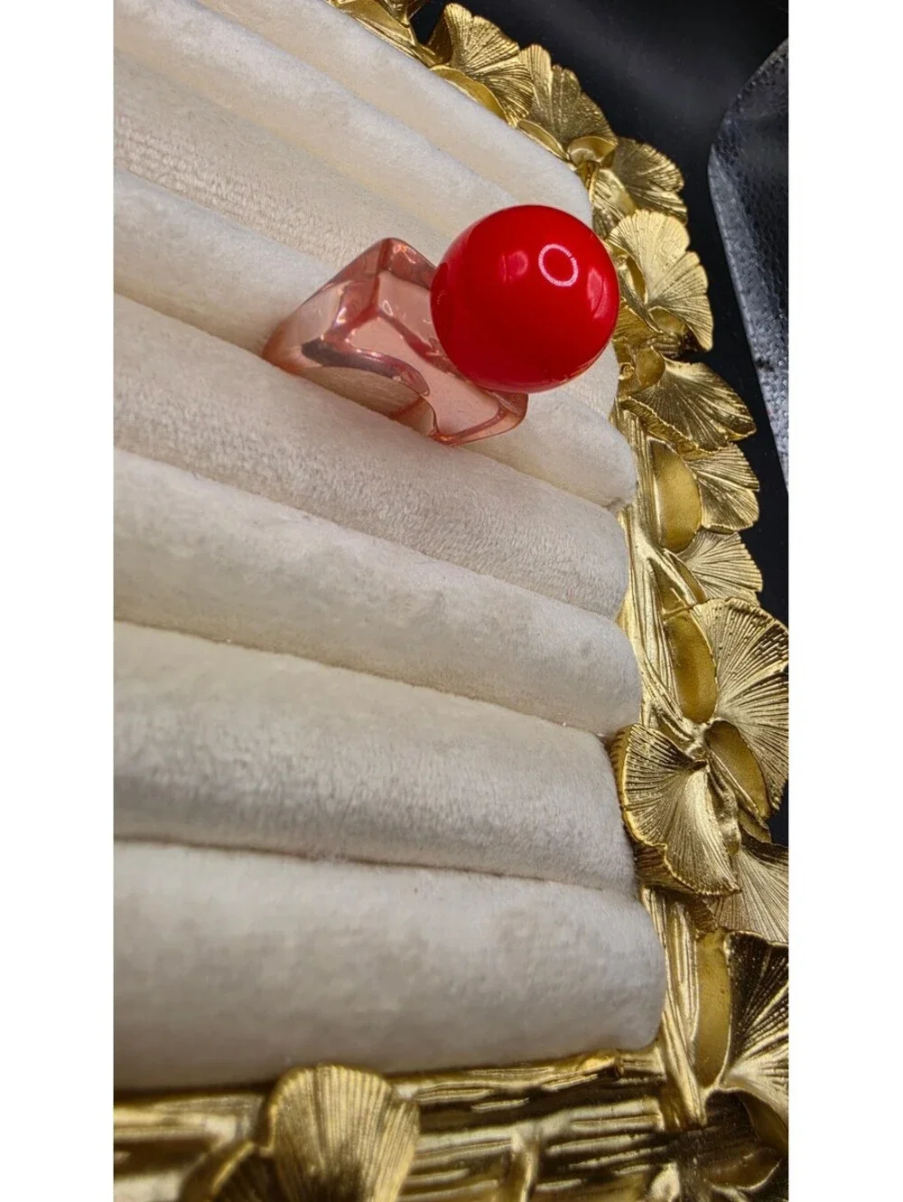 Y2K Resin Ring with Red Bead and Pink Square Band Size Fits
